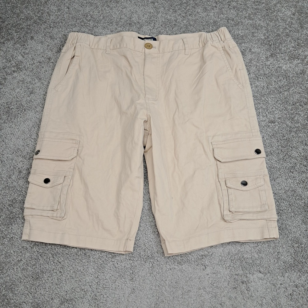 Ochenta Mens Khaki Cargo Shorts Multi-Pocket Elastic Waist Beige Size 38 7921